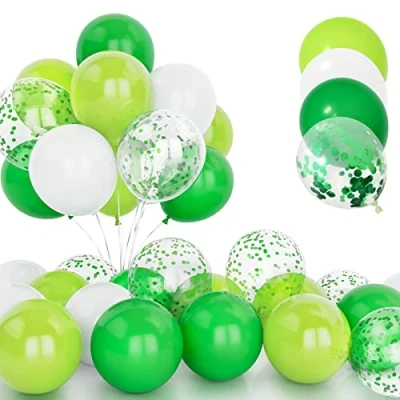 Immagine di 30Pcs Palloncini Verdi, 12 Pollici Verdi Confetti Palloncini, Lattice Elio Scuro Verde Chiaro e Bianco con Nastroper Compleanno Matrimonio Bambini Baby Shower Feste Decorazioni