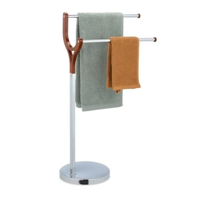 Immagine di Relaxdays Portasciugamani a 2 Bracci, Piantana Autoportante da Bagno e Cucina, Porta Asciugamani in Acciaio Cromato