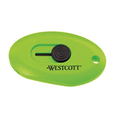 Immagine di Westcott E 16474 00 Mini coltello per cartone con lame di sicurezza in ceramica, inserimento automatico, supporto magnetico integrato, verde