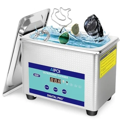 Immagine di AIPOI Pulitore ad Ultrasuoni 800ML, 35W in acciaio inossidabile con timer da 30 minuti, per la pulizia di gioielli, argento, occhiali, protesi dentarie, parti orologi, ecc