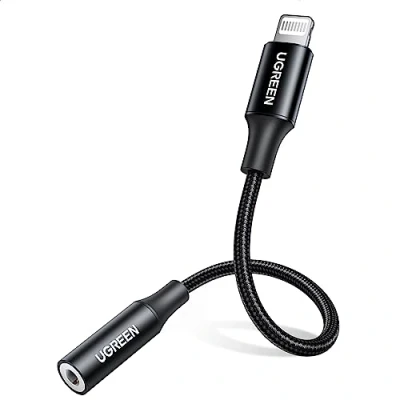 Immagine di UGREEN Adattatore Cuffie per iPhone MFi Certificato Lightning a Jack 3.5mm Cavo Compatibile con 14 Pro Max 13 12 Mini 11 SE XR XS (Nero)