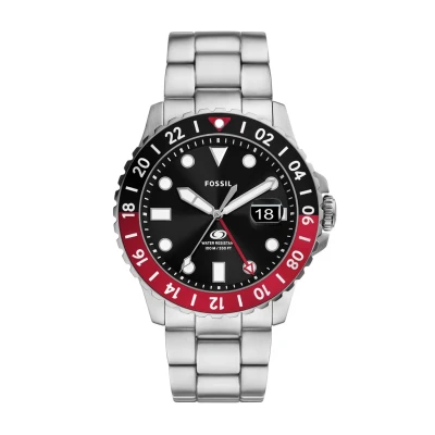 Immagine di Fossil Blue orologio da uomo, movimento GMT con bracciale in acciaio inossidabile o cinturino pelle, Rosso e nero