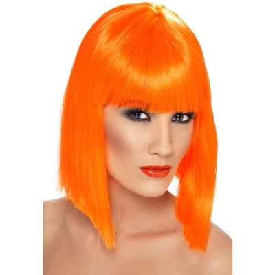 Immagine di Smiffys Parrucca seducente, arancione fosforescente, corta, scalata con frangetta