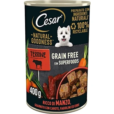 Immagine di Cesar Natural Goodness Cibo Umido per Cani al gusto di Manzo e Verdure, 6 Lattine da 400 g, totale 2.4 kg