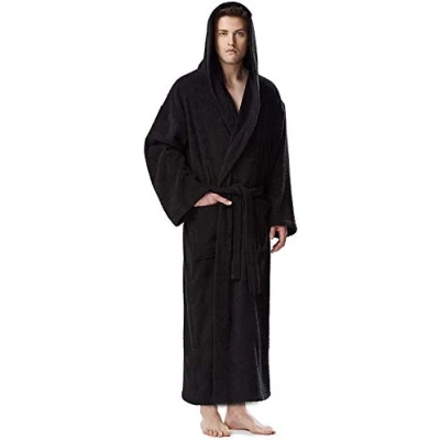 Immagine di Arus Astrom Accappatoio da Uomo con Cappuccio, Lunghezza alla Caviglia, 100% Cotone Spugna, Taglia Uomo: XXL Lunghe, Unisex: 3XL, Nero