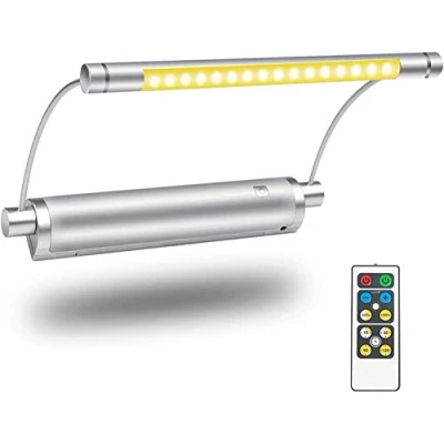 Immagine di HONWELL Luci per Pittura LED senza fili a batteria,Lampada da parete Dimmerabile moderna quadri con telecomando,16 Lampada Specchio 100lm,300 ruotata testa Luce Trucco,Argento
