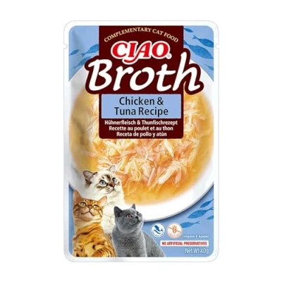 Immagine di INABA CIAO Brodo di Pollo e Tonno, Cibo Umido per Gatti Sano Gustoso con Straccetti Senza Conservanti o Coloranti Artificiali, Grain Free 1 x 40gr
