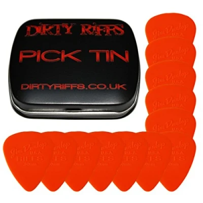 Immagine di 12 x Dunlop Riffs chitarra/plettri 0.60 mm arancione in un comodo portaplettri