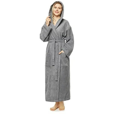 Immagine di Arus Accappatoio da donna con cappuccio, lunghezza al polpaccio, 100% cotone spugna, Taglia donna: M, unisex: S Grigio