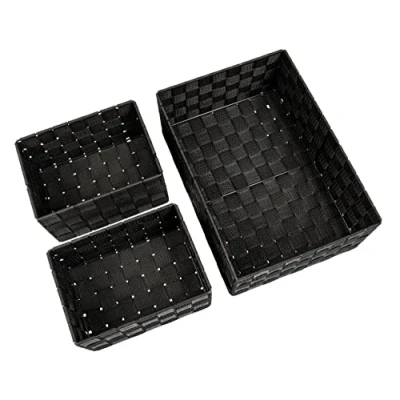 Immagine di WENKO Cesta da Bagno Adria Nero, Set 3 cestelli graziosi per la conservazione e organizzazione, Misure M ed L Cucina, Altri Ambienti, portaoggetti di Polipropilene Resistente