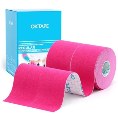 Immagine di OK tape Kinesiologico 5cm x 5m, Nastro Atletico Terapeutico Elastico Resistente, Senza Latex, Antidolore, Recupero Lesioni, per il ginocchio, supporto muscolare(2 Rotoli, Rosa)
