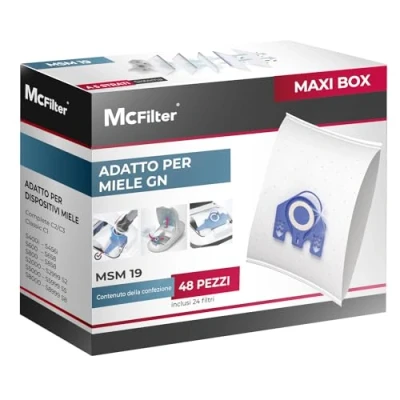 Immagine di McFilter 48 sacchetti per la polvere adatti agli aspirapolvere M serie GN S2 S4 S5 S6 S8, Complete C2/C3, Classic C1 sacchetto con 24 filtri MAXI BOX