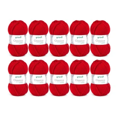 Immagine di lana Gründl Classico (filato per maglia/uncinetto certificato OEKO TEX® in 50 % pura vergine (merino superwash) e poliacrilico, g/120 m, ferri: 3,5 4,5, 10 gomitoli da g), Rosso