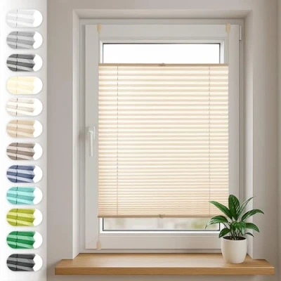 Immagine di SONELLO Tenda plissettata Klemmfix senza foratura, 70cm x 200cm beige, tende plissettate per porte e finestre con morsetti pronta l&#039;uso, protezione solare, Parti Il Montaggio Incluse