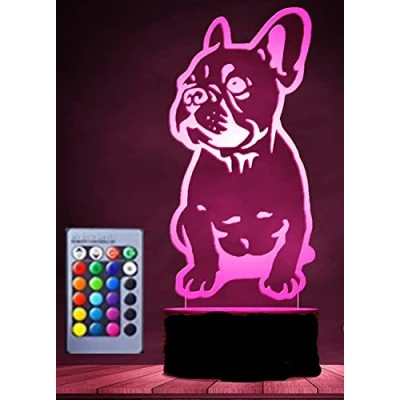 Immagine di Jinson well 3D Francese Bulldog Lampada LED Luce Notte Illusione Ottica Notturna 7 Cambio Colore Tavolo Decorazione Lampade con Acrilico Flat Base USB Cavo Giocattolo