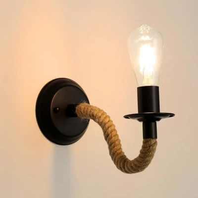 Immagine di Comely Applique da parete Interno Vintage, E27 Lampada in Corda di Canapa, 180 Regolabile per Corridoio Attico Camera letto Bar Caffe (Lampadina non Inclusa)