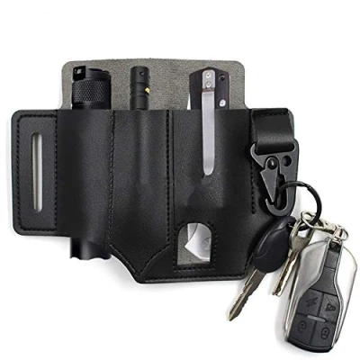 Immagine di organizer per fodero in pelle EDC, multitool cintura con portachiavi, tascabile EDC portapenne, torcia, torcia strumenti da Campeggio