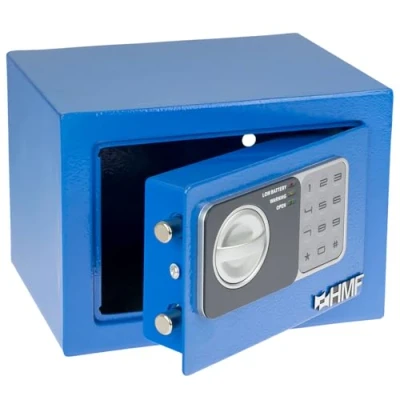 Immagine di HMF 46126 05 Piccola cassaforte con serratura a combinazione numerica, per mobili, da 23 x 17 cm, di colore blu