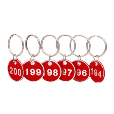 Immagine di NanTun Targhette numerate in alluminio con portachiavi, confezione da 100, numeri 1 a colore: rosso