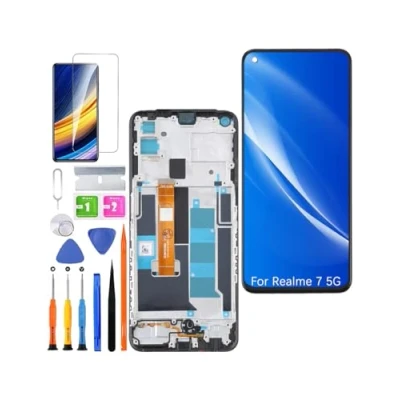 Immagine di HLYGZX Display originale di ricambio per schermo LCD Realme 7 5G, RMX2111, touch digitizer Assembly, kit parti riparazione (nero con cornice)