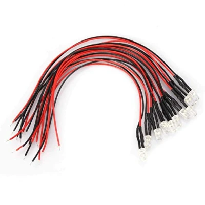Immagine di Walfront 10Pcs Luci a Diodi LED 12V 0.06W 5mm Diodo Elettroluminescente Via Cavo con 20CM Precablato, Multicolore(Blu)