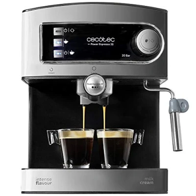Immagine di Cecotec Macchina da caffè Power Espresso 20. Capàcità 1,5 L, 20 bar, doppia uscita, vaporizzatore, acciaio inossidabile, scaldatazze, 850 W