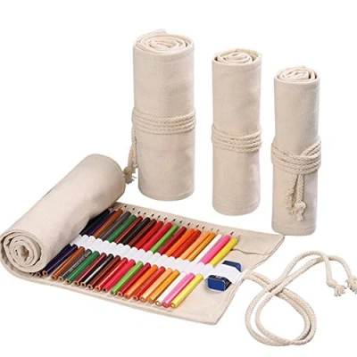 Immagine di DUBENS Astuccio per matite colorate, con fessure in tela, arrotolabile, portamatite da viaggio, bambini e adulti, disegnare, colore bianco, 72