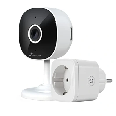 Immagine di NIVIAN Caméra Wifi 2,4 Ghz Enregistrement en MicroSD (Non inclus) 2K Détection humaine Audio bidirectionnel Convient pour l&#039;intérieur Compatible avec Amazon Alexa et Google Home