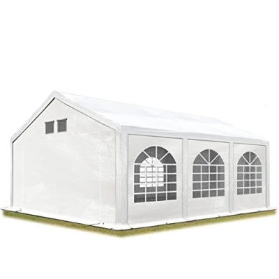 Immagine di Tendone per Feste Gazebo 4x6 m bianco PE 550 N Impermeabile Protezione UV Tenda Giardino Sagre Eventi Mercati Esterno con telaio a pavimento