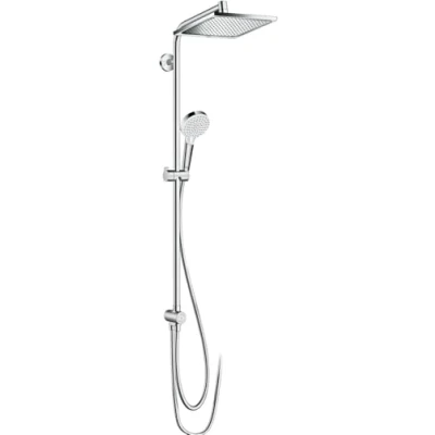 Immagine di hansgrohe Crometta e Colonna doccia a risparmio idrico (EcoSmart) senza miscelatore, sistema (240 x 240 mm) con deviatore, doccetta, tubo, asta soffione quadrato, cromo, 27289000