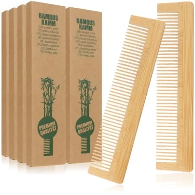 Immagine di COM FOUR® 10x pettini per capelli in bambù legno pettine parrucchieri a denti fini tascabile pratico e robusto 13,5 cm (10 pezzi marrone naturale)