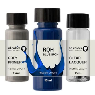 Immagine di SD COLORS Blue Iron RQH Vernice per ritocchi, 15 ML, riparazione graffi e scheggiature, codice colore RQH, ferro blu (verniciatura+laccata+primer)