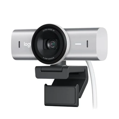 Immagine di Logitech MX Brio per collaborazione, streaming Ultra HD 4K, 1080p a 60FPS, due microfoni con riduzione del rumore, Show Mode, USB C, copertura webcam, Microsoft Teams, Zoom, Google Meet, Grigio chiaro