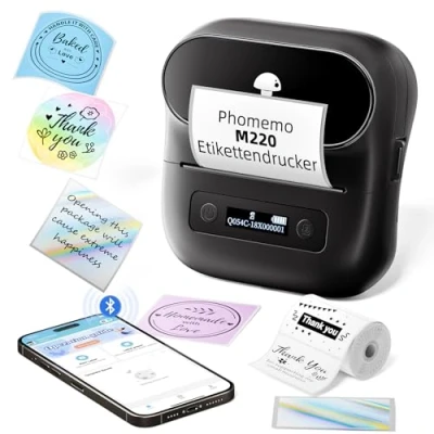 Immagine di Phomemo M220 Stampante per Etichette termica portatile Adesive,Adatto Ufficio,Codice a barre,trasporto,cavo,Negozio,Compatibile con Smartphone&amp;PC