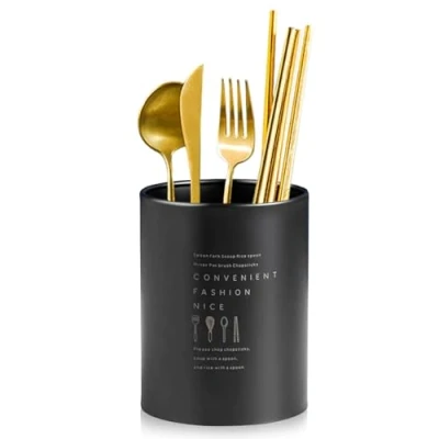 Immagine di Portautensili da Cucina, Portaoggetti in Acciaio Inossidabile, Scolaposate Inox, Cestello Porta Mestoli Nero Posate Portaposate Inox per Forchette Coltelli Cucchiai