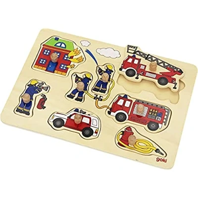 Immagine di Goki 57907 Puzzle a Incastro con pomelli, Soggetto: Pompieri