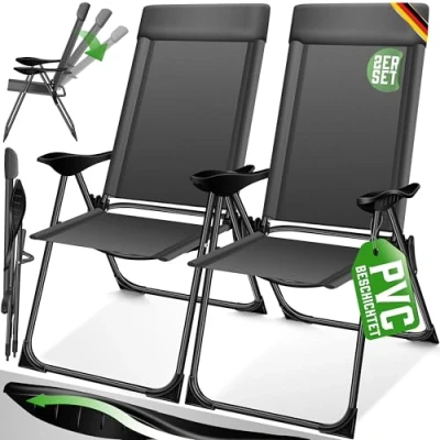 Immagine di KESSER® Set di 2 sedie da Giardino, Sedia Pieghevole in Alluminio con Schienale Alto Regolabile 7 direzioni braccioli, Balcone, Campeggio Traspirante