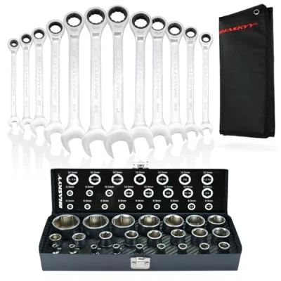 Immagine di HASKYY set di chiavi a bussola, 24 pezzi, 5/32&quot; 1.1/4&quot; con anello chiave cricchetto, da 12 1/4&quot; 1&quot;