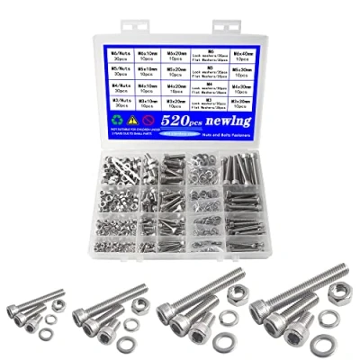 Immagine di newlng 520pcs M3 M4 M5 M6 Bulloni e Dadi Rondelle Piatte Kit Viti a Brugola Testa Esagonale in Acciaio Inossidabile 304 Macchina Assortimento Inox