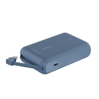 Immagine di Belkin BoostCharge power bank 10 000 mAh con cavo integrato 20 W PD, caricatore portatile, ricarica USB C PD rapida, rapida per iPhone 16 Series, iPad Pro, Galaxy S24 e altri