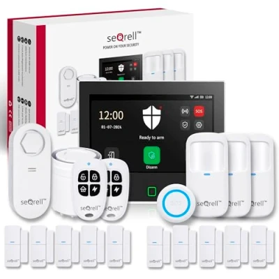 Immagine di seQrell, Impianto Allarme Wireless WiFi e GSM 4G, controllo Casa avviso mancanza corrente, smart security system, Kit Senza fili con SIM, 7 Touchscreen 5000mAh battarie, SQ7024B