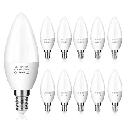 Immagine di ZIKEY Confezione da 10 Lampadina LED E14 a Candela 6W Equivalenti 50 W, Luce Bianca Fredda 6000K 600Lm, C37, Non Dimmerabile