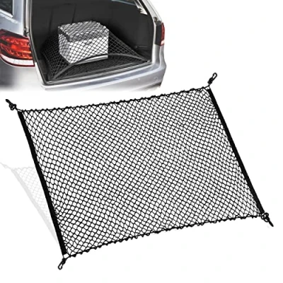 Immagine di Rete Bagagliaio Auto con 4 Ganci,Eelastica Nylon Reti Fisso Bagagli,Organizzare di Portapacchi per Tutti i Tipi Auto,Fuoristrada,Piccoli Camion (nero)