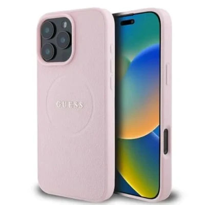 Immagine di GUESS CG Mobile Magsafe Custodia rigida in poliuretano con anello dorato per iPhone 16 Pro, colore: Rosa