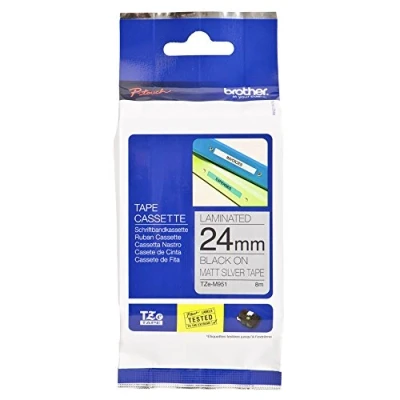 Immagine di Brother TZEM951 Nastro metallizzato opaco da 24 mm (8 m) Nero/Argento