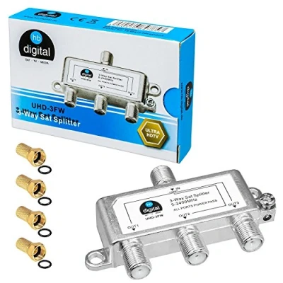 Immagine di HB DIGITAL SAT BK FM, splitter a 3 vie (3 vie) * 5 2400 MHz digitale e analogico compatibile completamente schermato DVB S S2 FM TV via cavo C con 4 connettori F abbinati