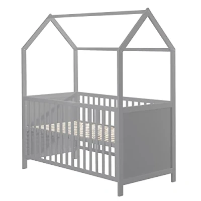 Immagine di roba Lettino a Forma di Casa 70 x 140 cm Certificato FSC Letto Combinato Regolazione in 3 Altezze Diverse Trasformabile Legno Laccato Grigio