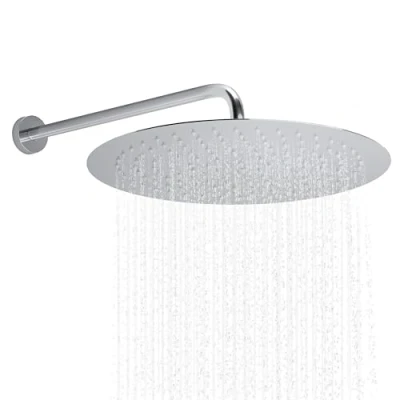 Immagine di JOHO Grande Soffione Doccia con Braccio a Parete Pioggia In Acciaio Inox Docce Fisse Getti Silicone Anticalcare Rotondo D40 cm / 16 Pollici 40 cm, Cromo