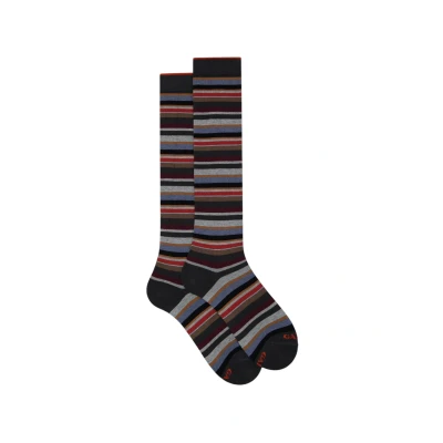 Immagine di Calze lunghe uomo e grigio righe multicolor micro