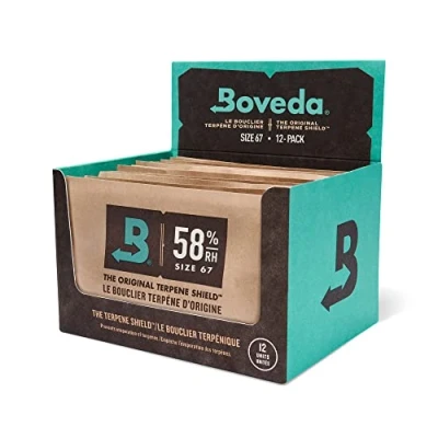 Immagine di Boveda per conservazione rimedi erbacei regolatore di umidità a 2 vie UR 58% Formato 67 proteggere fino 450 grammi inflorescenze Previene la perdita terpeni 12 pezzi